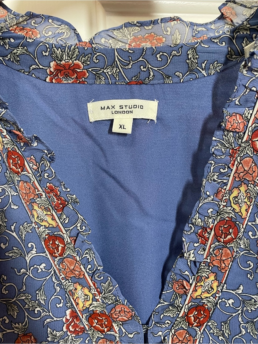 Max Studio London Blue Floral Short Sleeve Maxi Dress with Ruffled V-Neck sizeXL - Picture 3 of 5